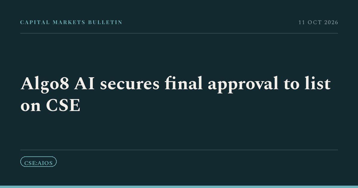 Algo8 AI secures final approval to list on CSE