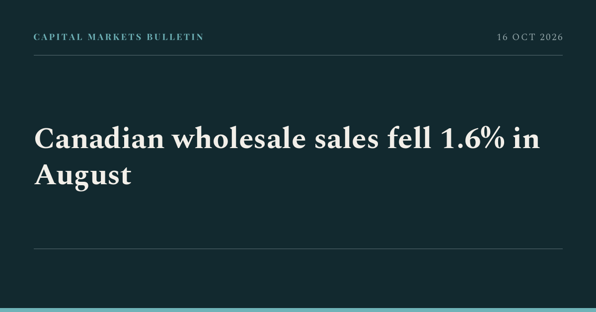 Canadian wholesale sales fell 1.6% in August