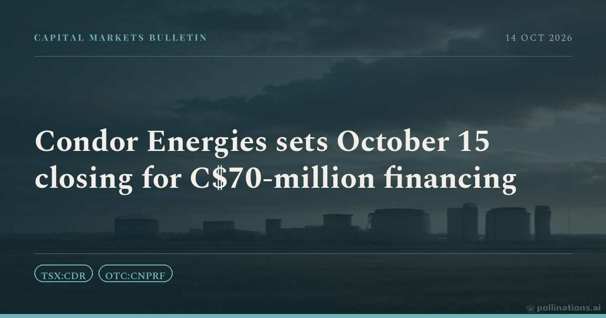 Condor Energies sets October 15 closing for C$70-million financing