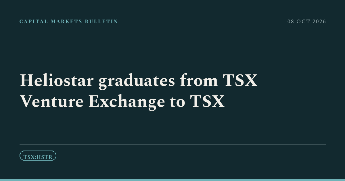 Heliostar graduates from TSX Venture Exchange to TSX