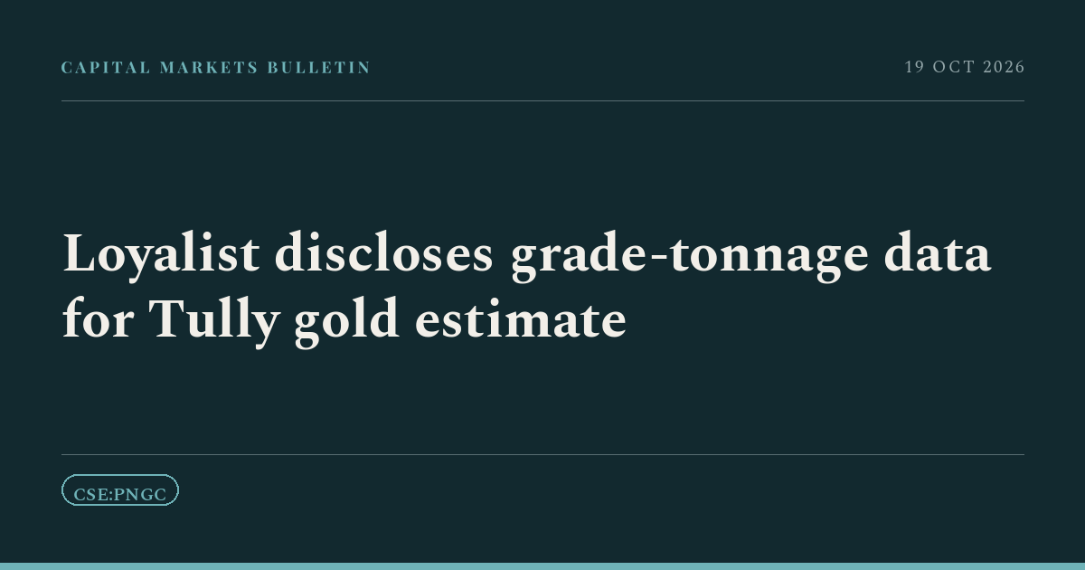 Loyalist discloses grade-tonnage data for Tully gold estimate