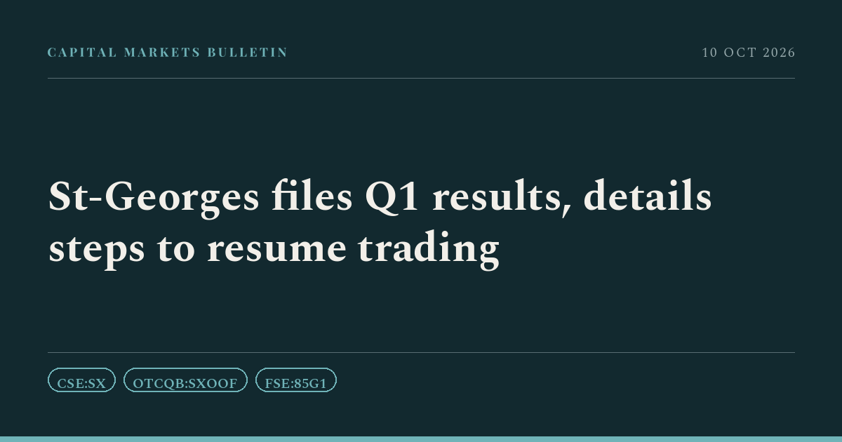 St-Georges files Q1 results, details steps to resume trading